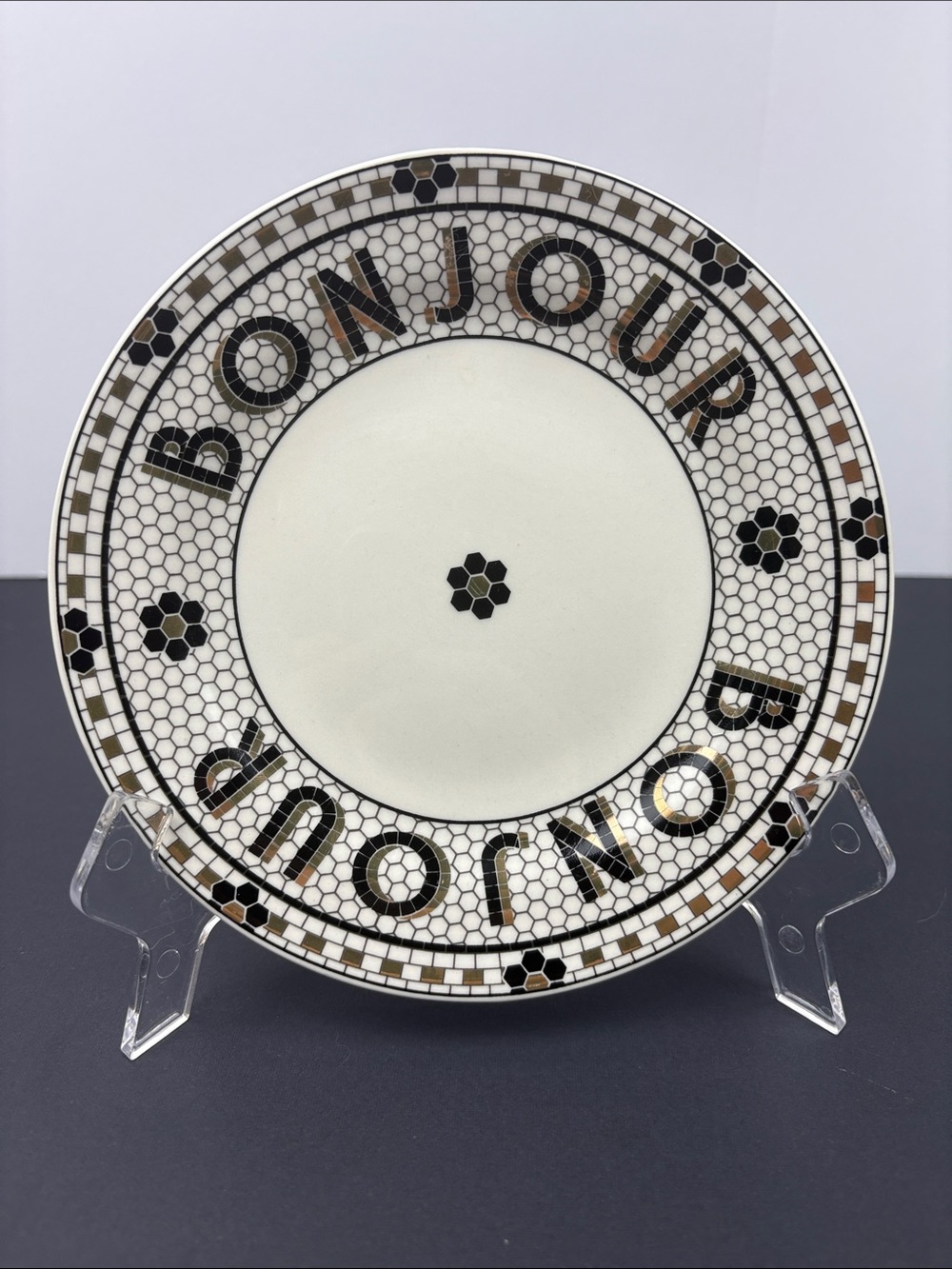 Anthropologie Bistro Tile Bread Plate “Bonjour”